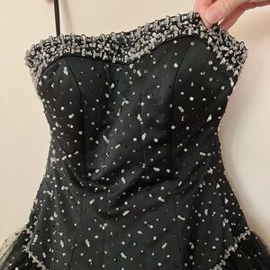 Black Beaded Strapless Gown